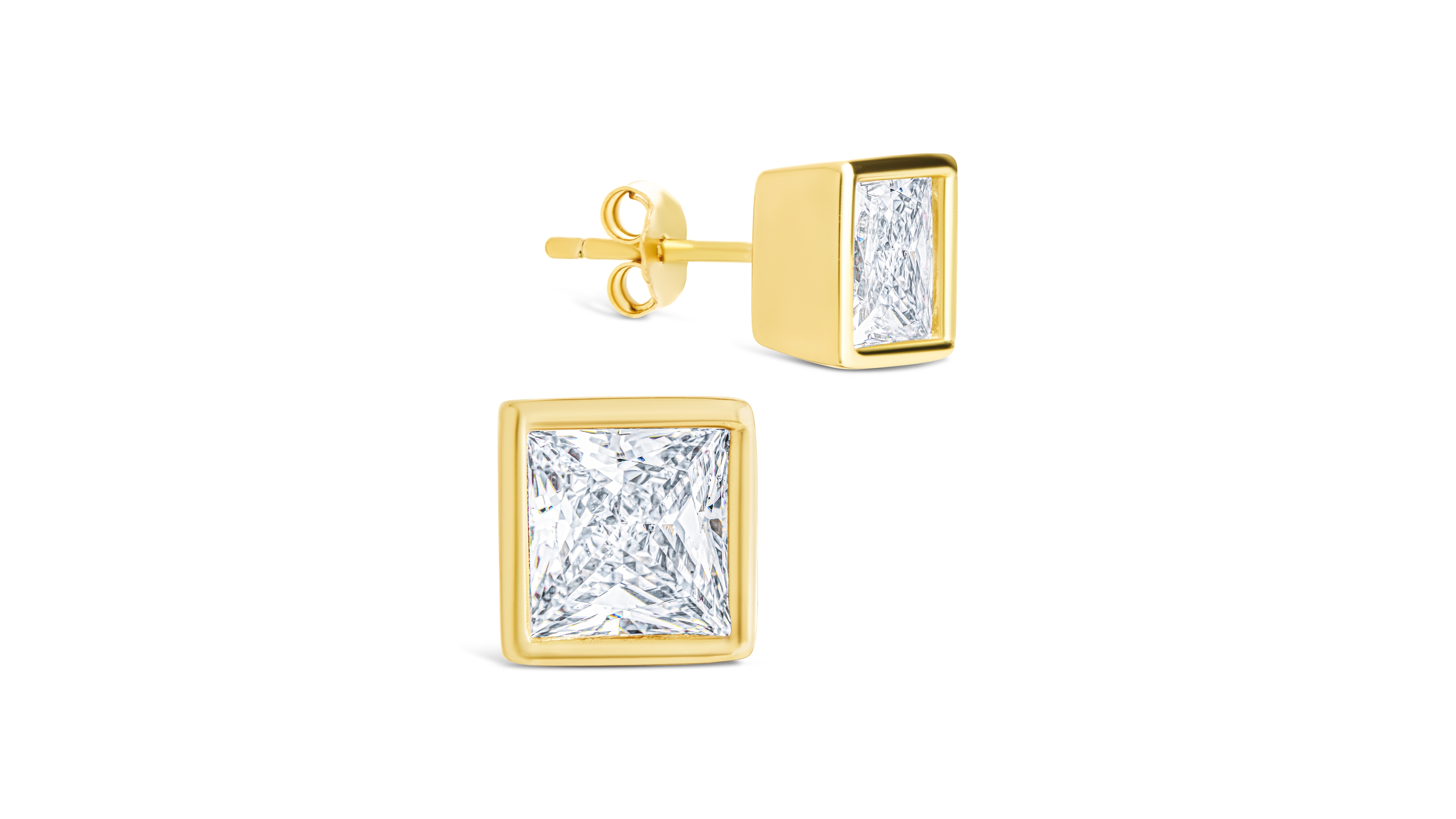 Sterling Forever Silver Princess Cut Bezel Set Stud Earrings