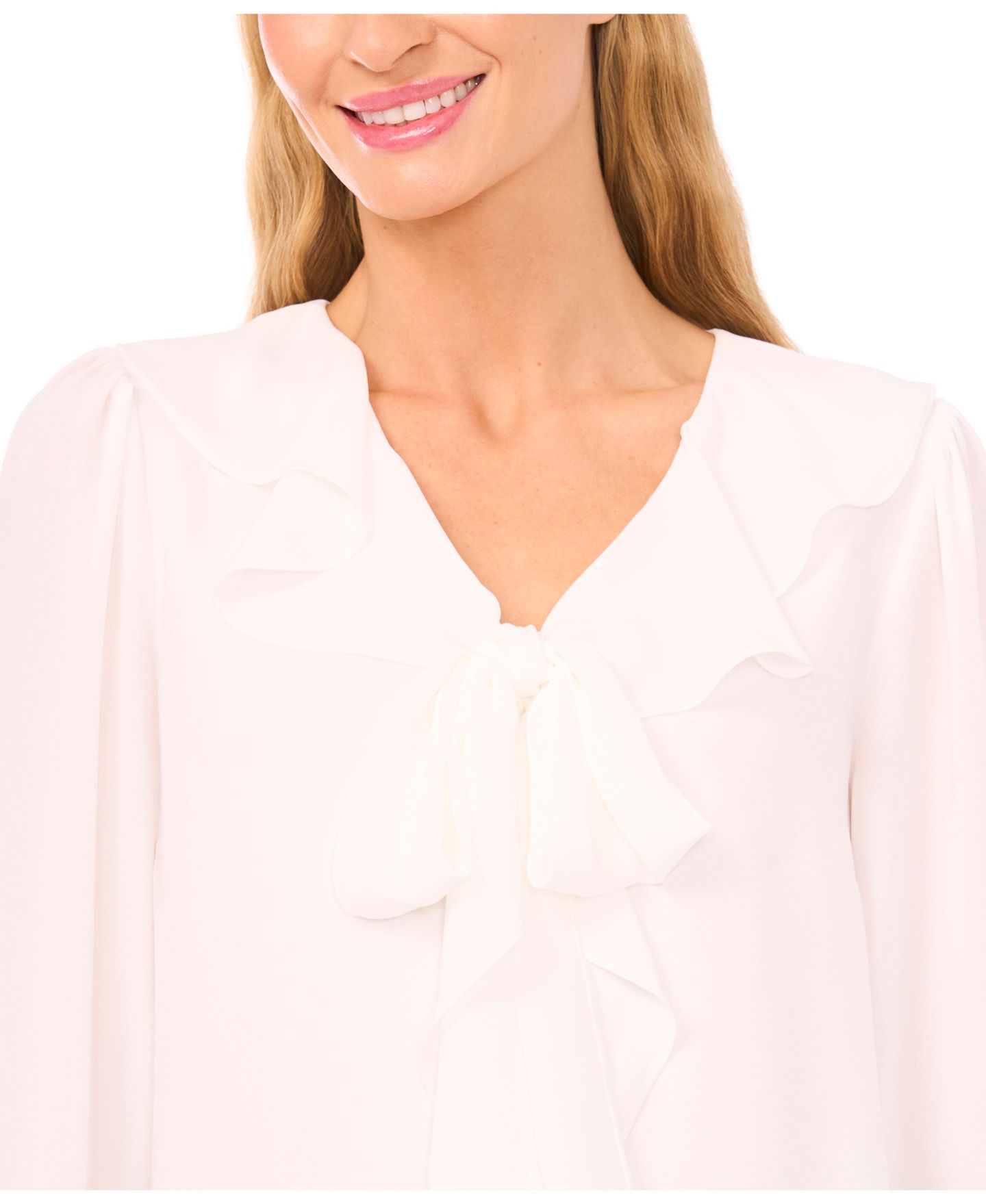 Женский топ CeCe Ruffle Tie V-Neck, цвет: Слоновая кость — фото 3