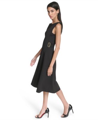 Women's Boat Neck Belted Midi Dress
