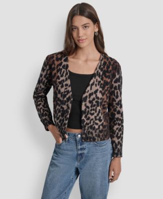 DKNY Jeans - Women's Long Sleeves Leopard Print Cardigan Sweater