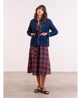 Women's Check Tie Front Midi Shirt Dress