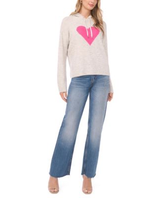 Women's Valentine's Heart Motif Long-Sleeve Hoodie Sweater