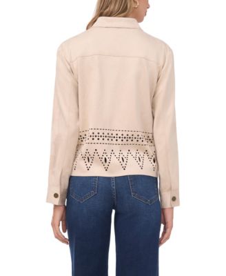 Women's Collar Button-Down Eyelet Hem Jacket