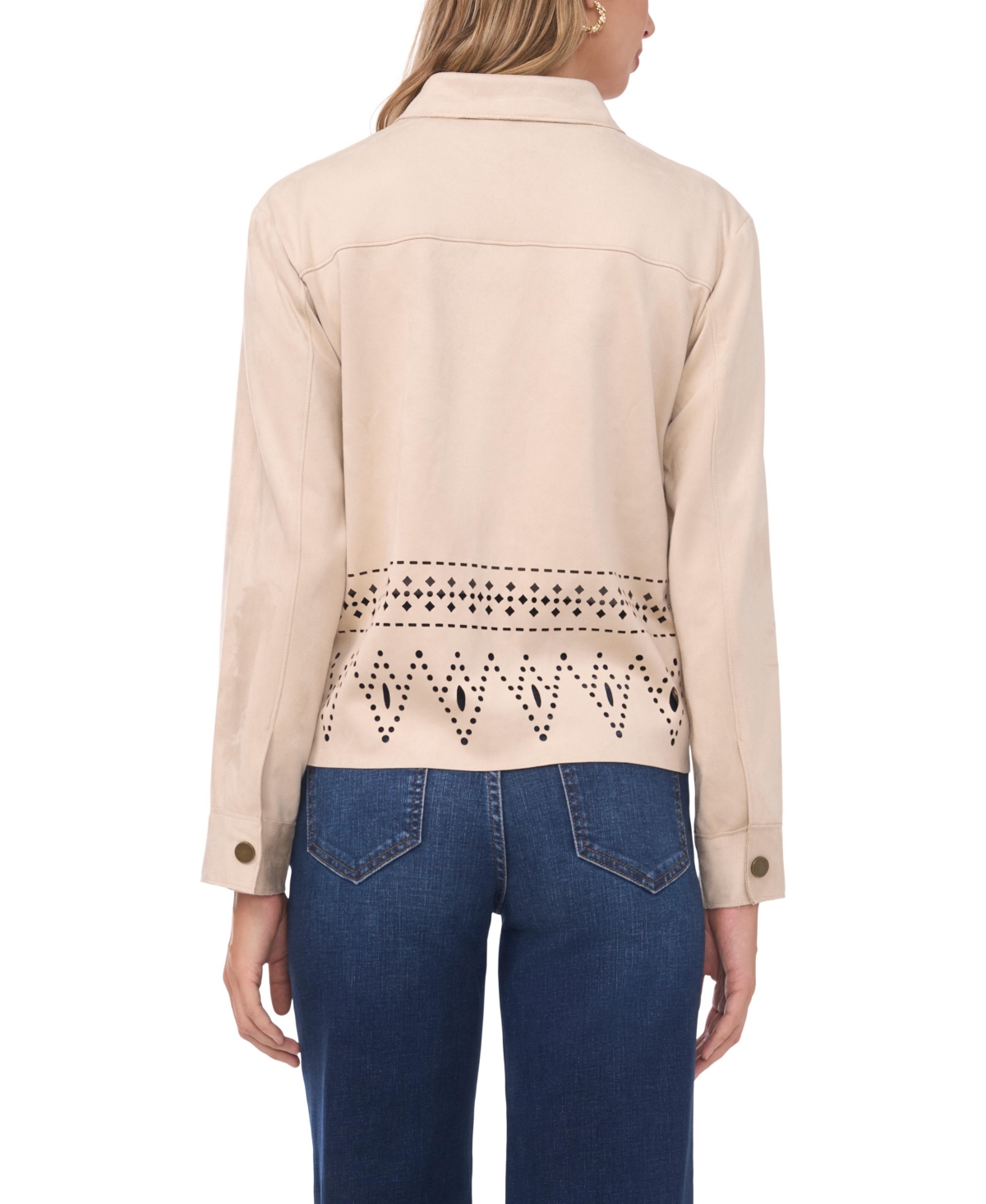 Vince Camuto Women's Collar Button-down Eyelet Hem Jacket In Brown