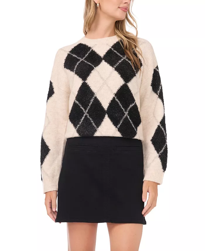 Women's Crewneck Argyle Long-Sleeve Sweater