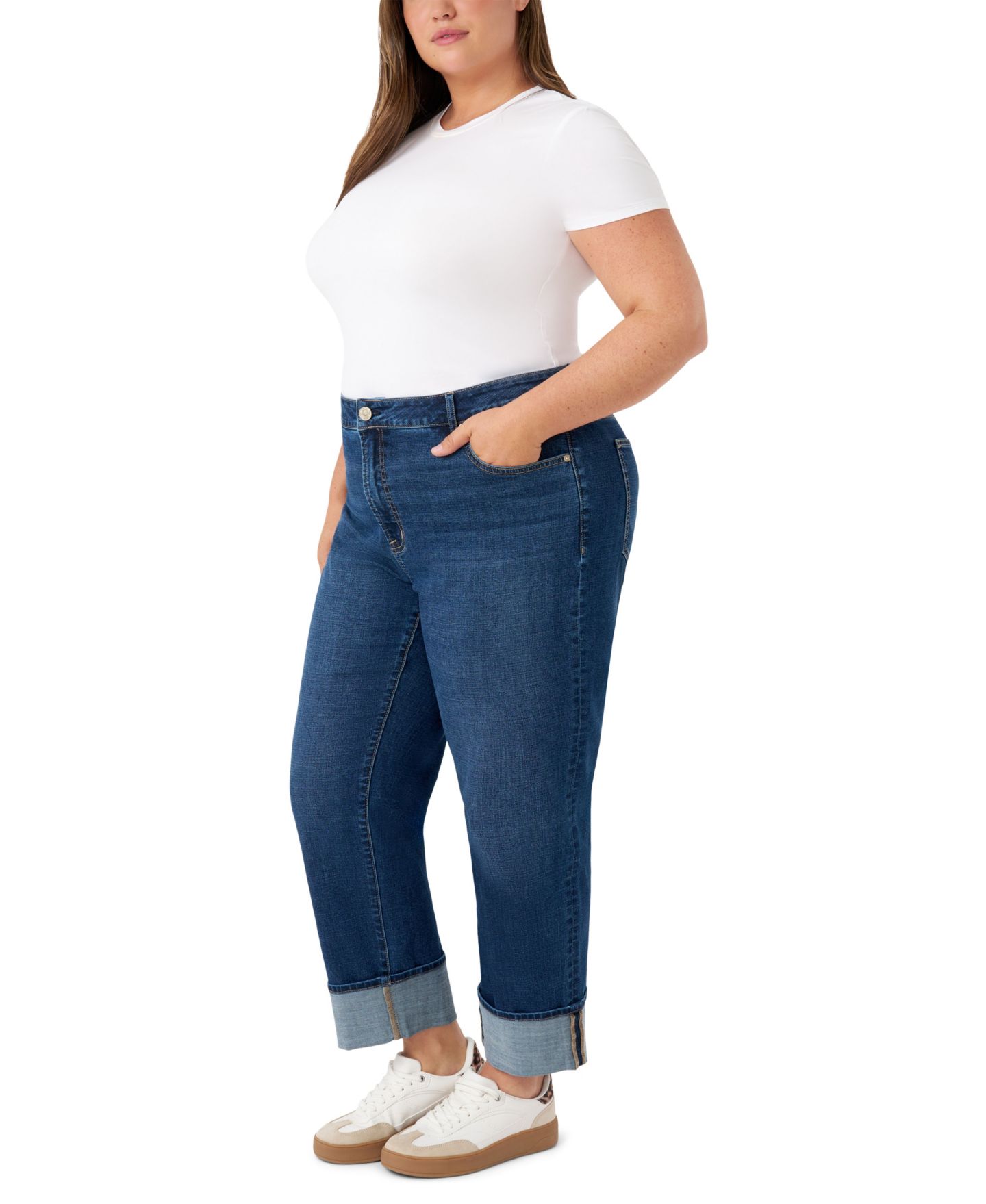 Женские джинсы Seven7 Plus Size Vintage Straight Cuffed, цвет: Тёмная варка — фото 2