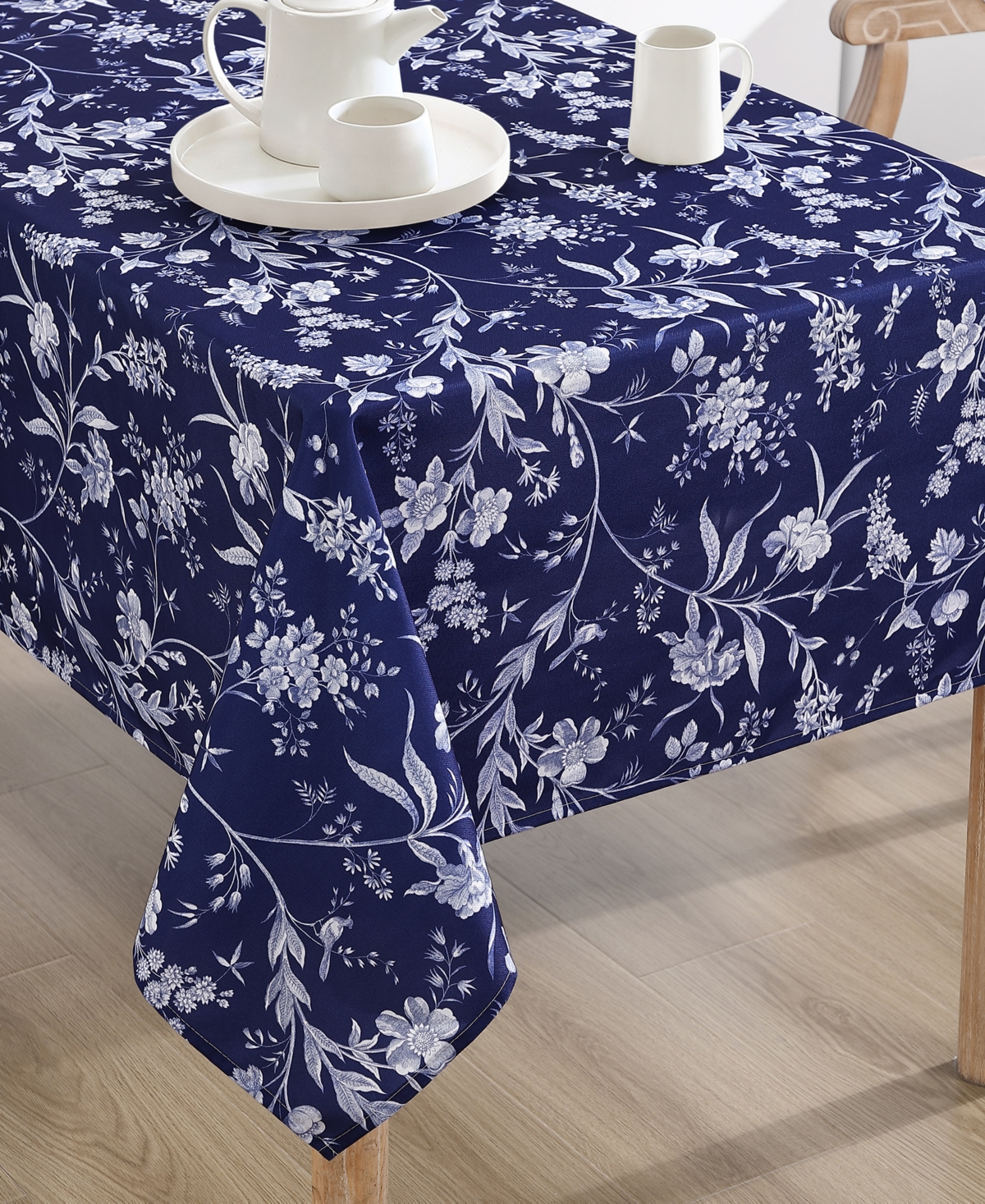 Laura Ashley Easy Care Pattern Tablecloth, 60" X 84" In Blue