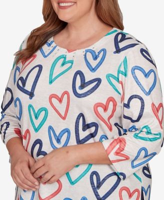 Plus Size Saratoga Springs Tossed Heart Pattern Knit Top