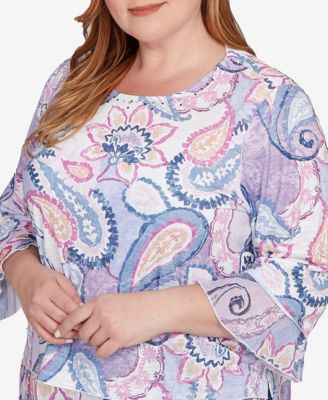 Plus Size Hilton Head Paisley Print Layered Hem Knit Top
