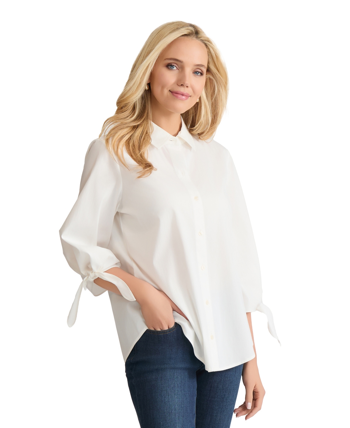 Jones New York Women's Tie Sleeve Collar Top