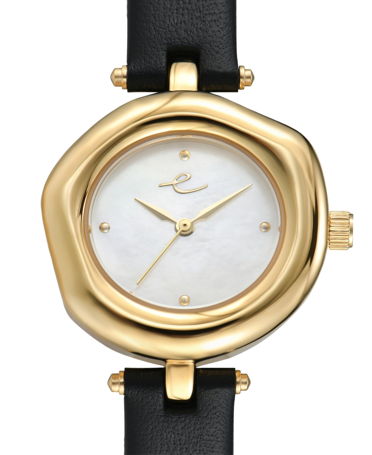 Ettika Open Circle Gold Plated Black Leather Watch, 70-110mm