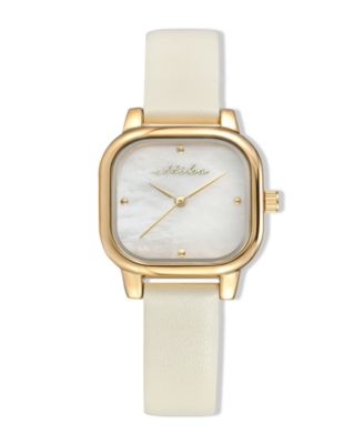 Classic Square Gold Plated Leather Watch, 85mm