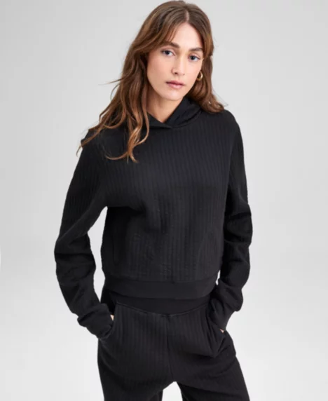 Petite Quilted Lounge Sweatshirt - Black