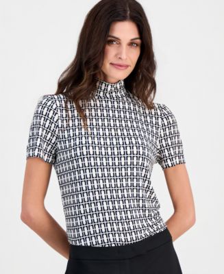 Anne Klein Women's Short-Sleeve Mock-Neck Top - Macy's
