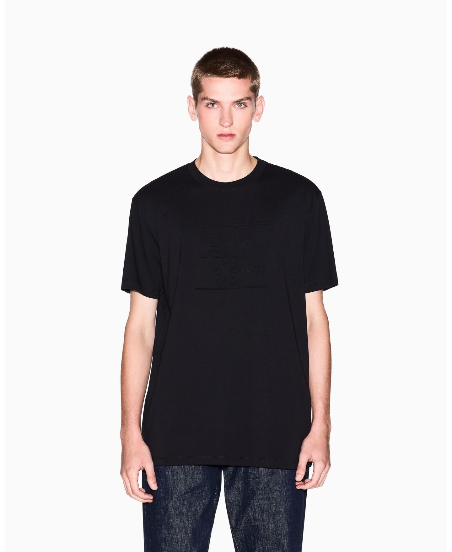 Мужская футболка A|X Armani Exchange Tonal Grid Box Graphic, цвет: Чёрный — фото 1
