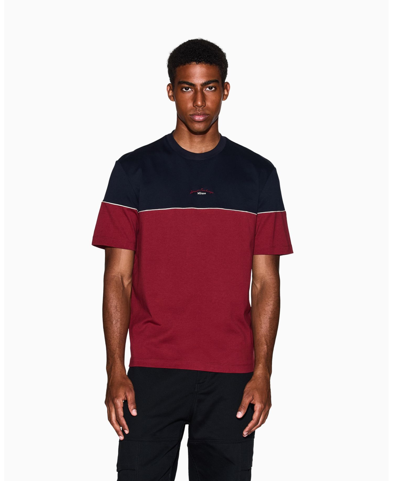 Men's Color Block Embroidered Center Logo T-Shirt