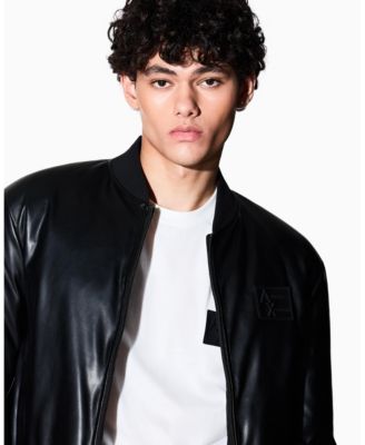 Men's Faux-Leather Bomber Jacket