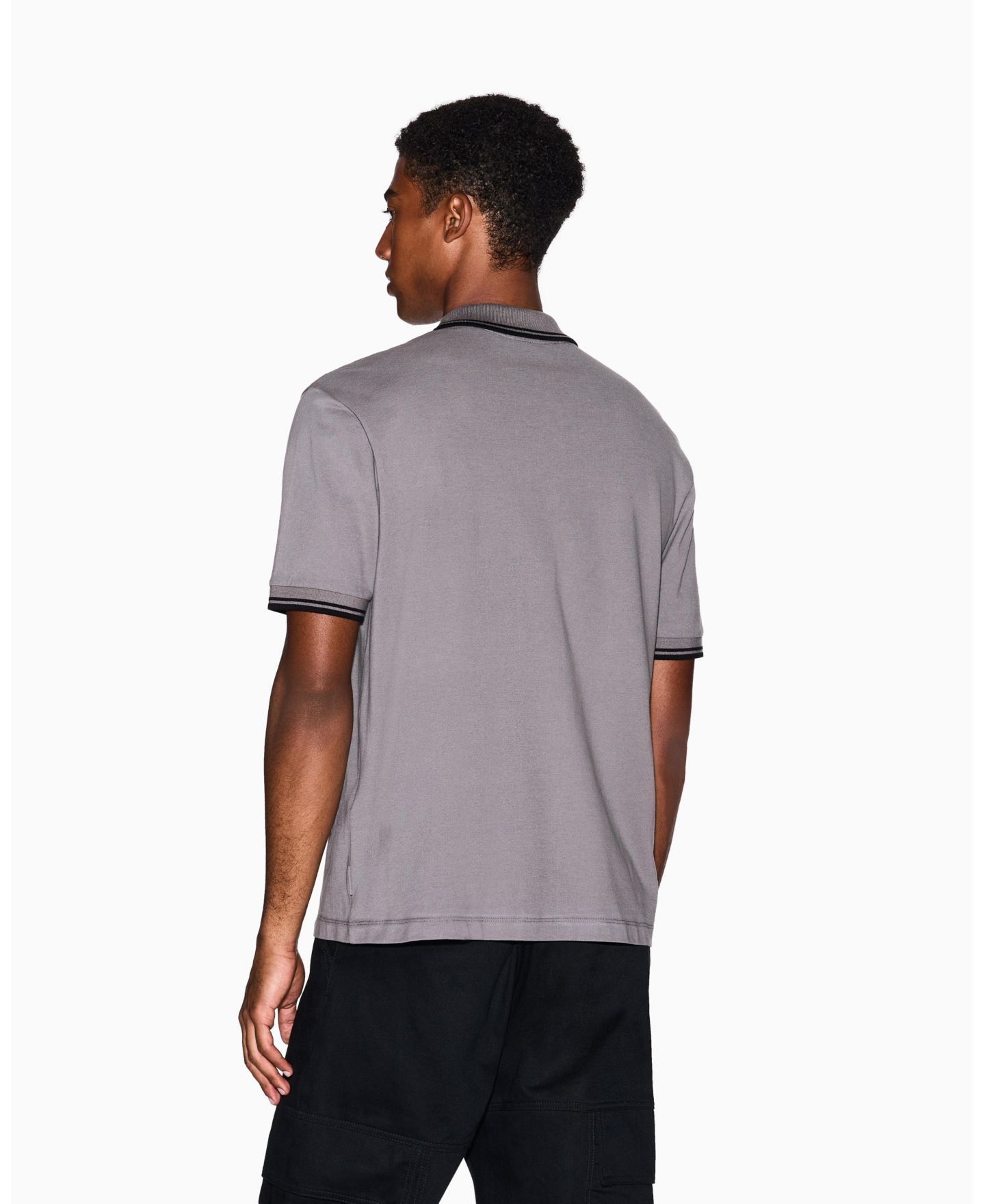 Мужское поло A|X Armani Exchange Cozy Lab Pique Collar Tipping Polo Shirt, цвет: Тёмный серый — фото 3