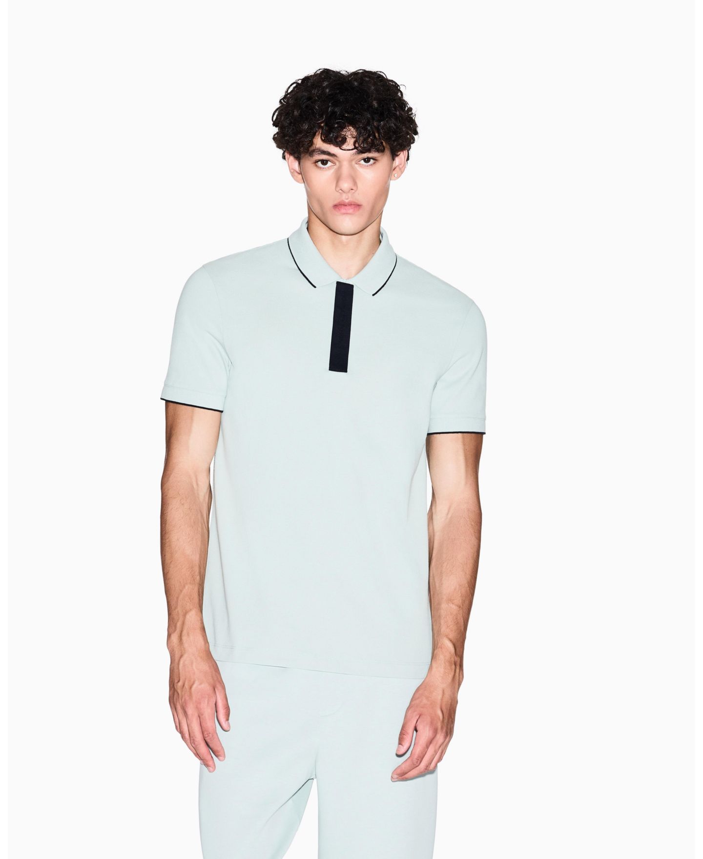 Мужское поло A|X Armani Exchange Grosgrain Logo Polo Shirt, цвет: Аквамариновый серый — фото 1