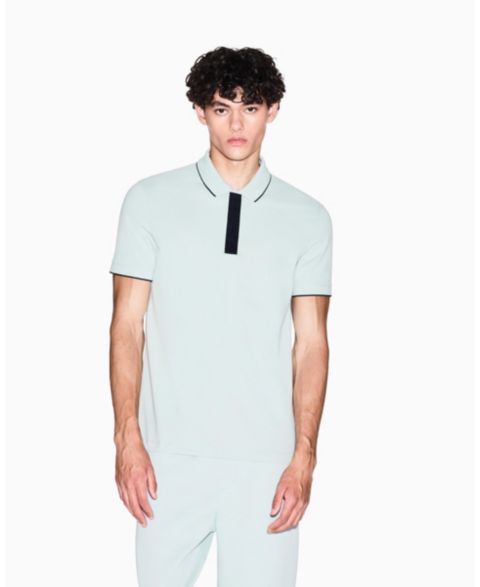 Мужское поло A|X Armani Exchange Grosgrain Logo Polo Shirt, цвет: Аквамариновый серый