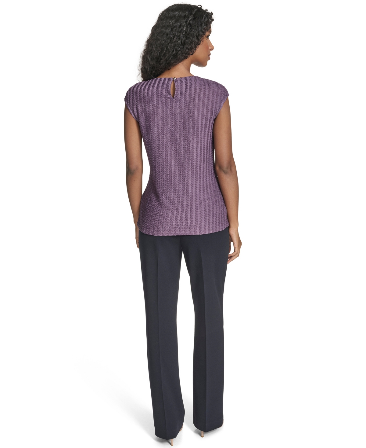 Calvin Klein Petite Cap Sleeve Textured Knit Top In Purple