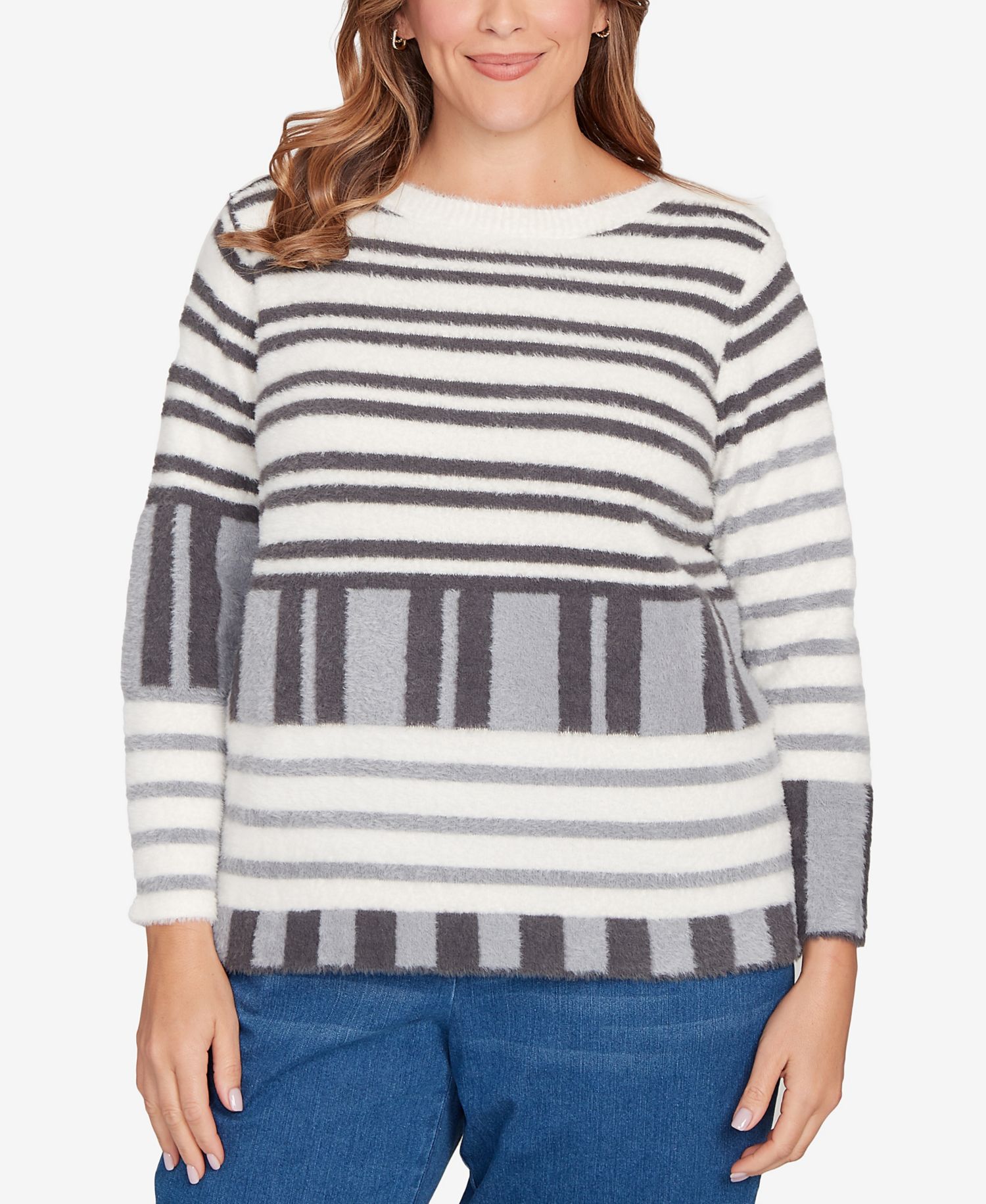 Plus Size Striped Feather Eyelash Sweater