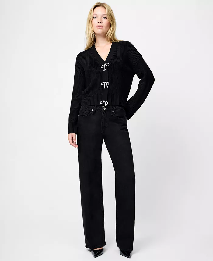 Women's Babysoft Knit V-Neck Embellished Bow Cardigan Sweater - thumbnail 9