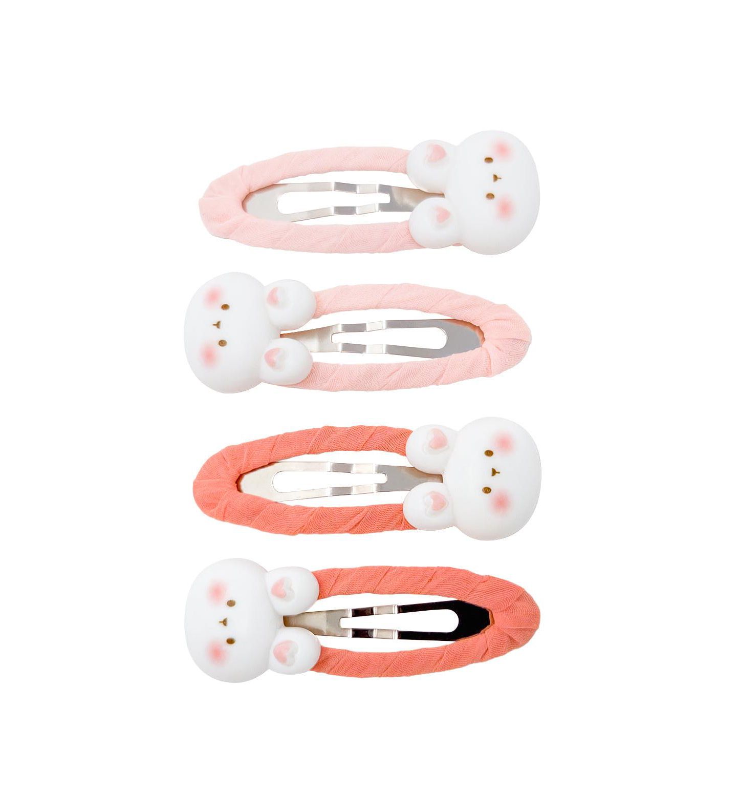 Аксессуары для волос Puttisu 4pc Bunny Hug Snap Clip Set для девочек, цвет: Розовый / Коралловый — фото 1