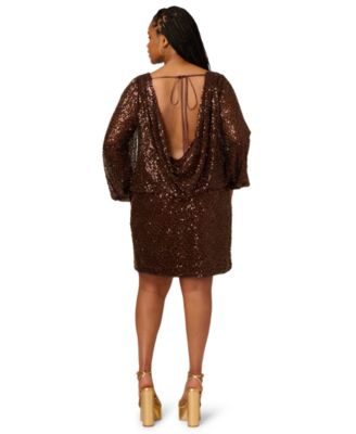 Papell Plus Size Sequin Boat Neck Mini Dress