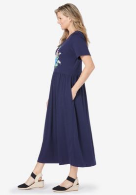 Plus Size Short-Sleeve Scoopneck Empire Waist Dress