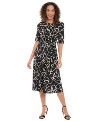 London Times - Women's Printed Fit and Flare Pull-On Midi Dress