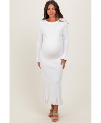 Maternity Ivory Ribbed Knit Bow Back Maxi Dress