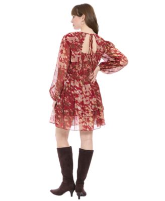 Women's V-Neck Printed Flounce Dress