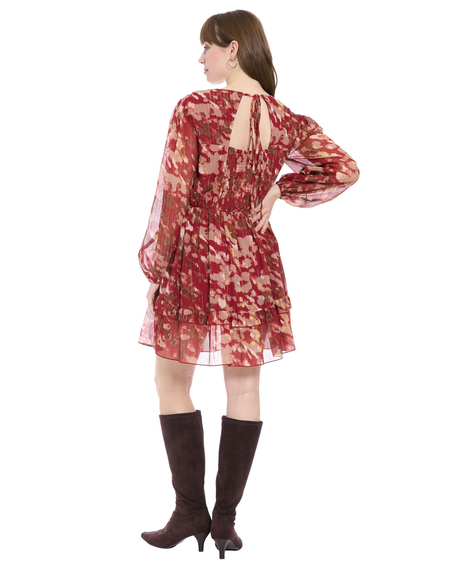 Women's V-Neck Printed Flounce Dress