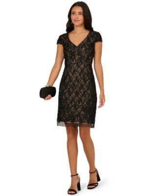 chinese dress ladies Sleeveless Lace Hem Midi Sheath Dress In Black main image 1