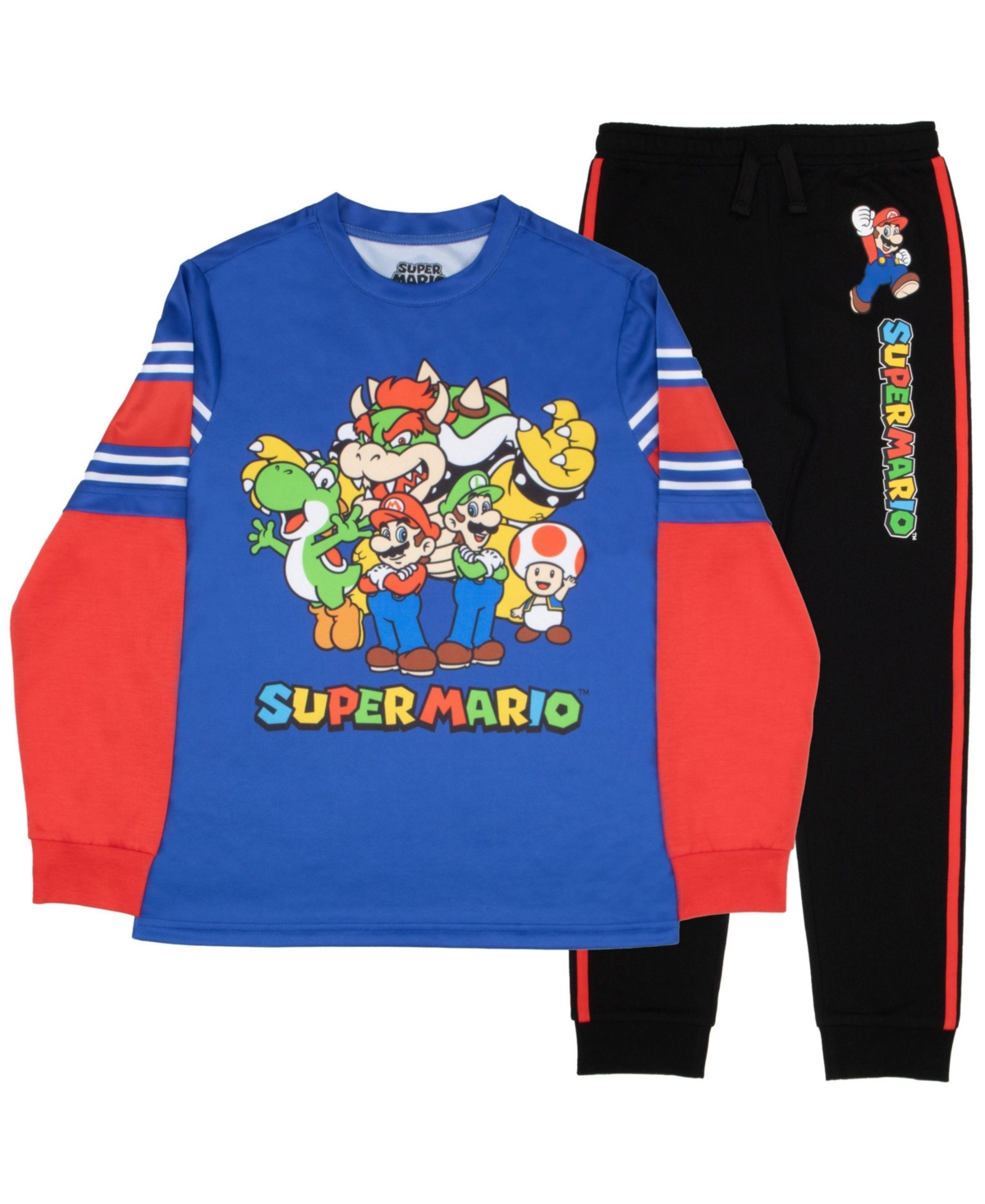 Mario Boys Super Luigi and Bowser 2 Piece Long Sleeve T-Shirt and Jogger Pants Set