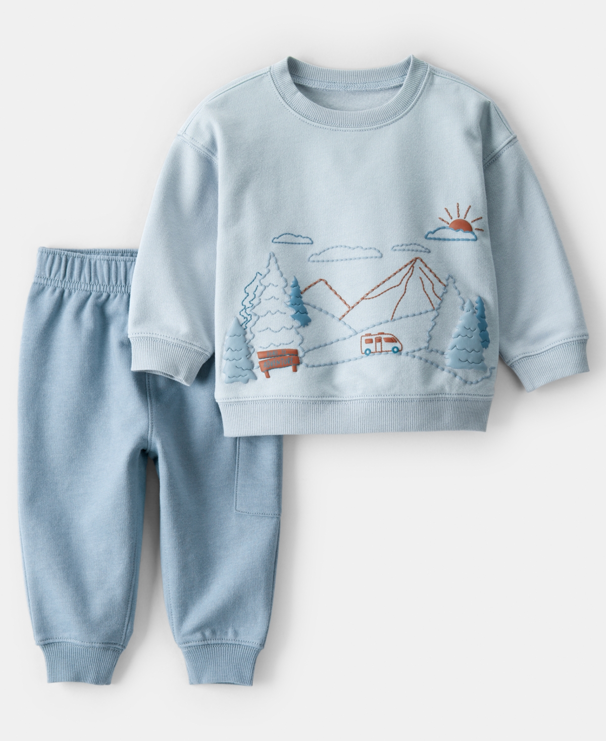 Carter's Baby Boys 2-piece Day Dream Mountain Print Sweatshirt And Pants Set In Blue