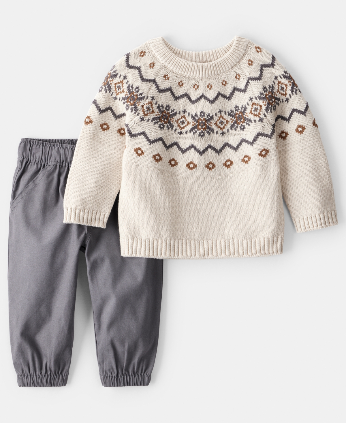 Carter's Baby Boys 2-piece Fair Isle Long-sleeve Sweater And Pants Set In Multi