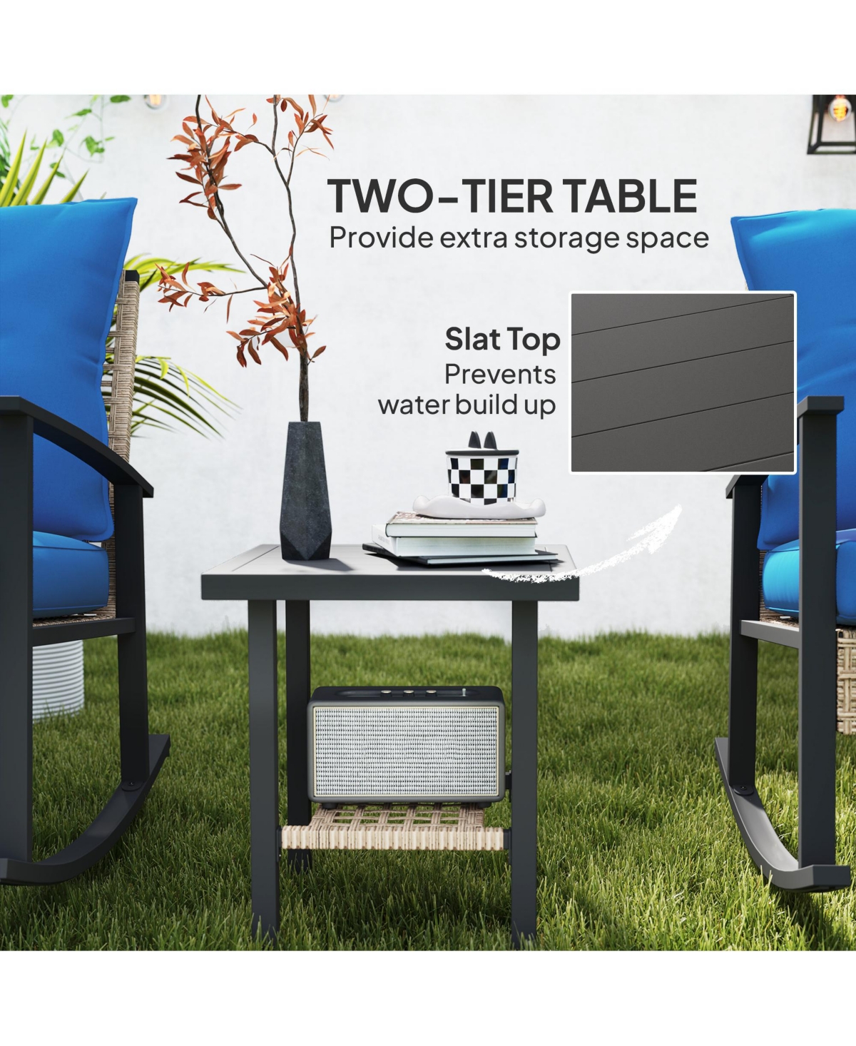 Outsunny 3 Pieces Bistro Set with Rat Rocking Chairs & Table Dark