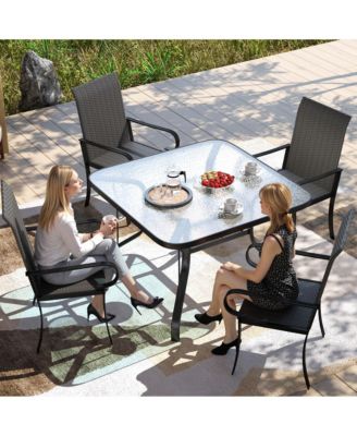 Set of 4 Outdoor Wicker Dining Chairs with Armrests,