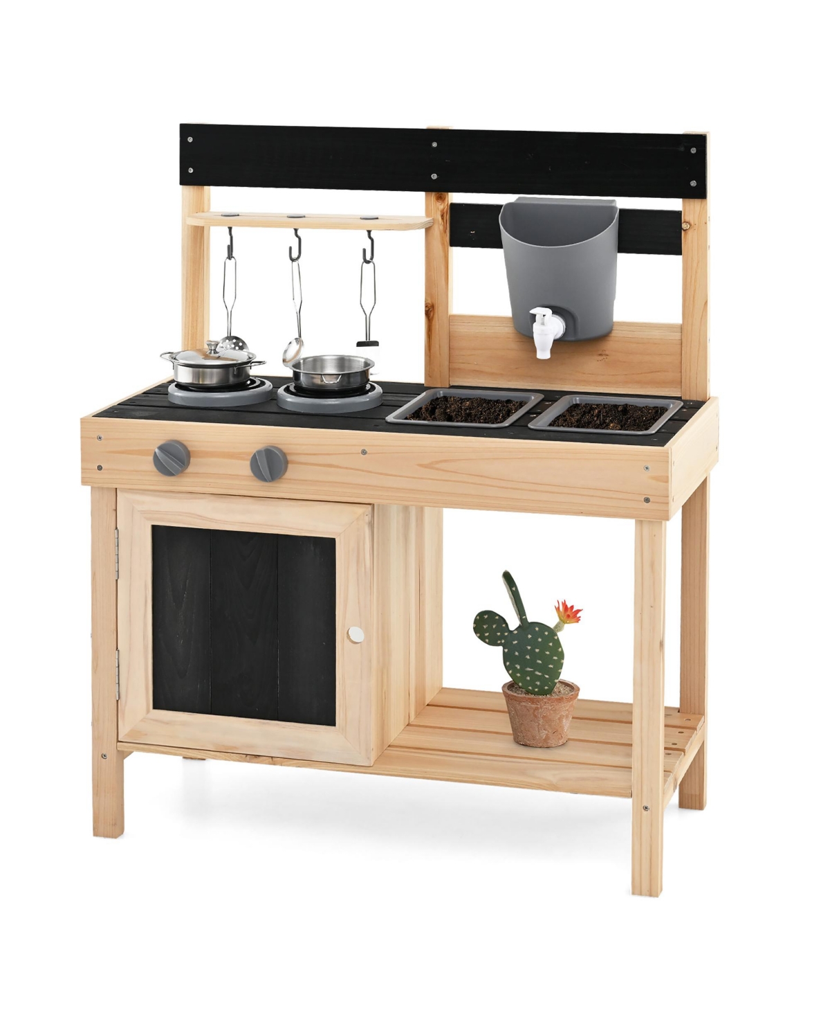 Gymax Mud Kitchen Playset Outdoor Kids Pretend Play Kitchen w/2 Removable Sinks Faucet