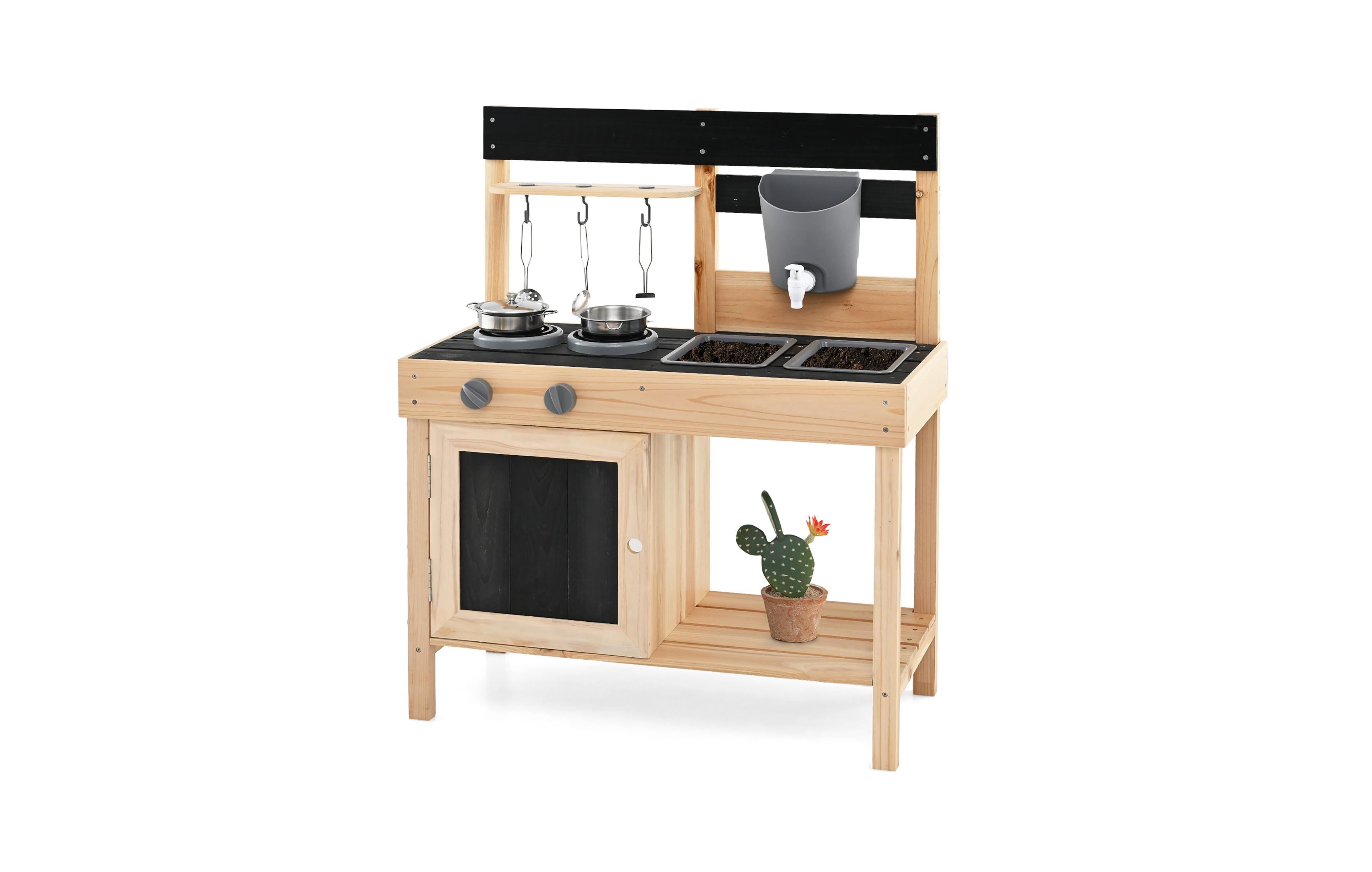 Gymax Mud Kitchen Playset Outdoor Kids Pretend Play Kitchen w/2 Removable Sinks Faucet
