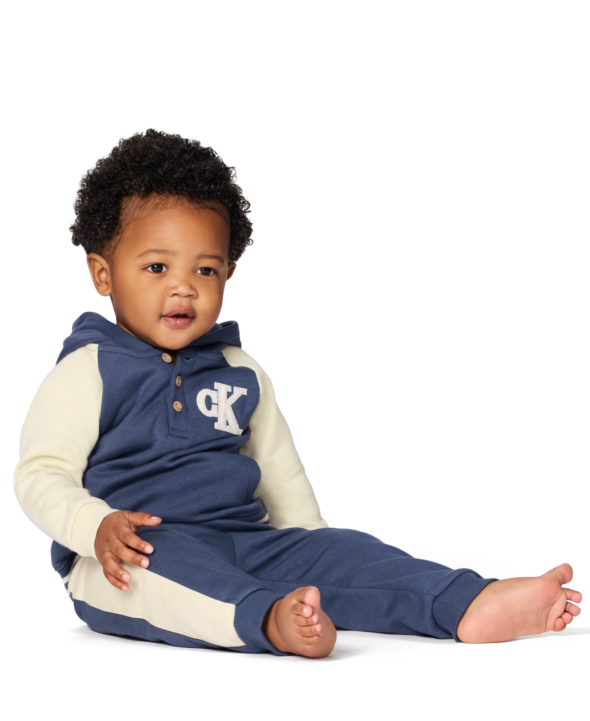 Calvin Klein Baby Boys 2-Piece Color Block Logo Fleece Hoodie and Joggers Set
