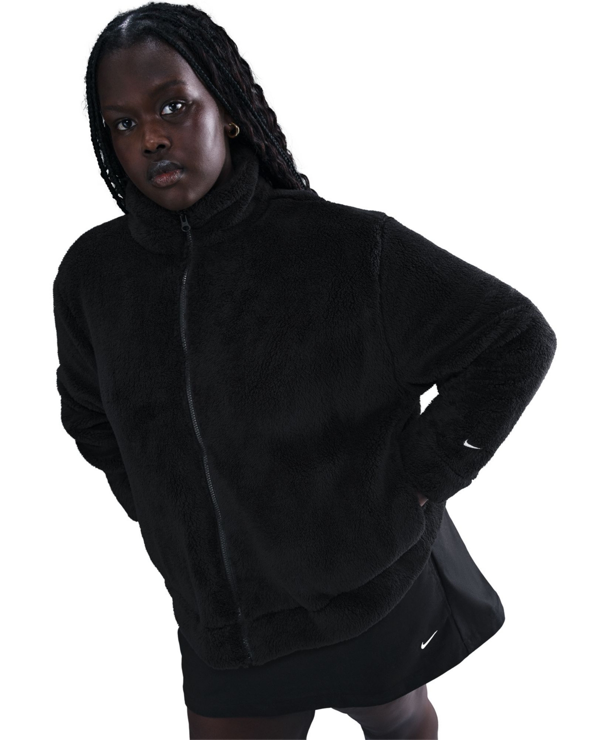 Nike Plus Size Sportswear Essential High-pile Fleece Jacket In Black
