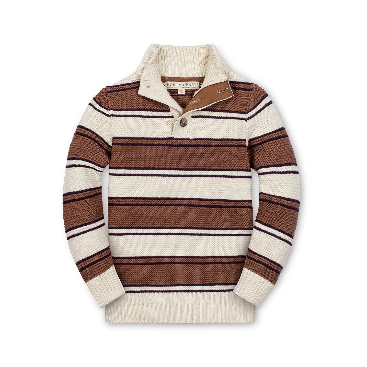Hope and Henry Little and Big Boys' Organic Mock Neck Stripe Sweater