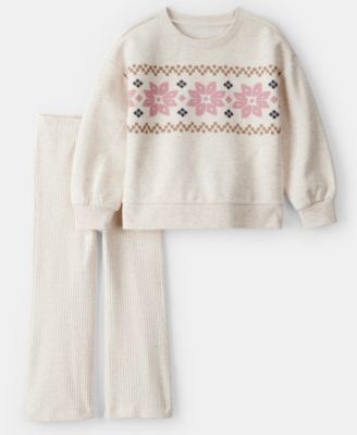 Carter's - Girls Toddler 2T-5T Day Dream Fleece Fairisle Long-Sleeve Top and Pants, 2-Piece Set