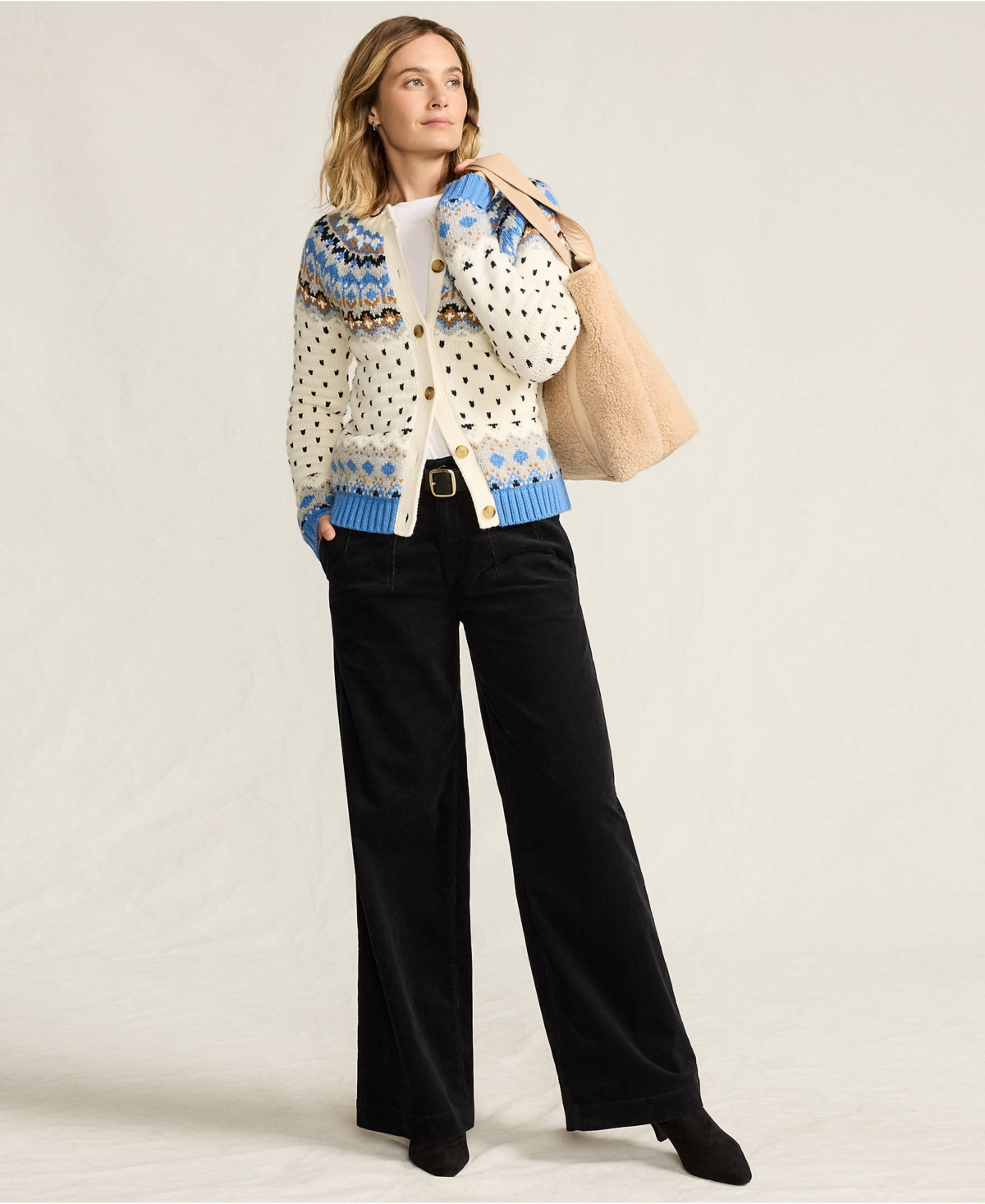 Lands' End Women's Corduroy High Rise Wide Leg Top Stitch Trousers