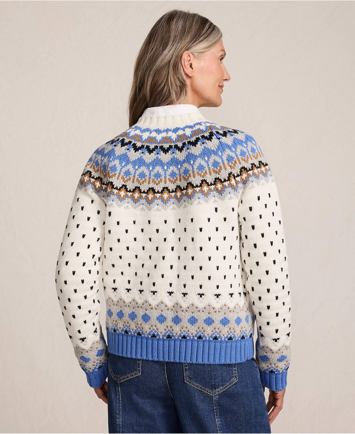 Lands' End Women's Lofty Birdseye Fair Isle Cardigan Sweater