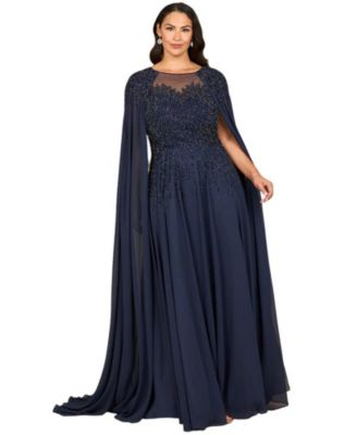Women's Chiffon A-line Long Gown with Long Cape Sleeves