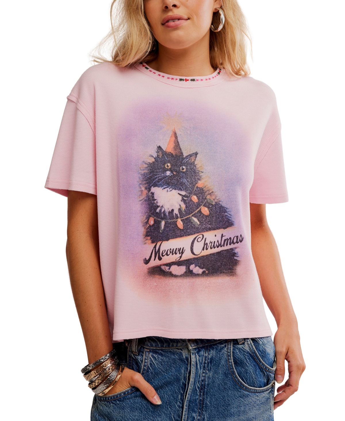 Free People Women's Merry Meowy Graphic Short-Sleeve T-Shirt